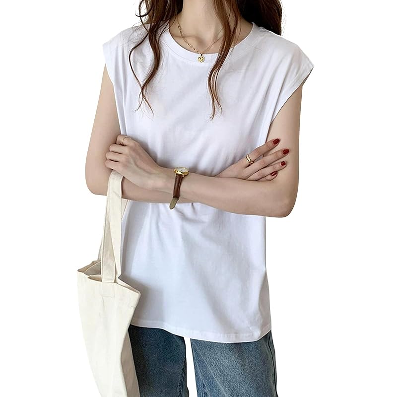 

[PALAME] tank top ladies T-shirt Plain color crew neck [Show off your slender arms, look relaxed, and coordinate freely] sleeveless t-shirt french
