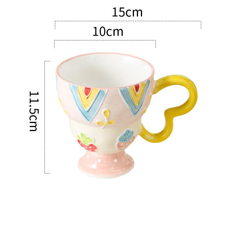 1PC Elegant Romantic Relief Ceramic Cup Mug Office Creative Breakfast Milk Goblet Household Anti-scalding Tableware