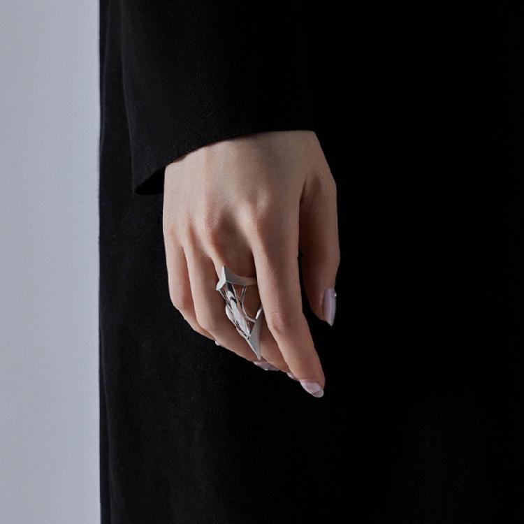 Silber Gold Stachelige Reißzähne Punk Ring Verstellbar Metall Offener Ring Hochwertiger Ring