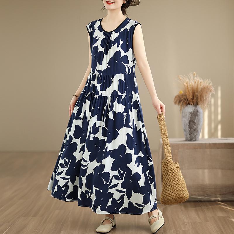 Elegant Women's Summer Dress Plus Size Casual Loose Sleeveless Long Dress Female Vintage Clothes