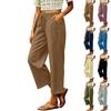 Women's Casual Loose Fit Color Pants with Waist, Pockets and Button Closure