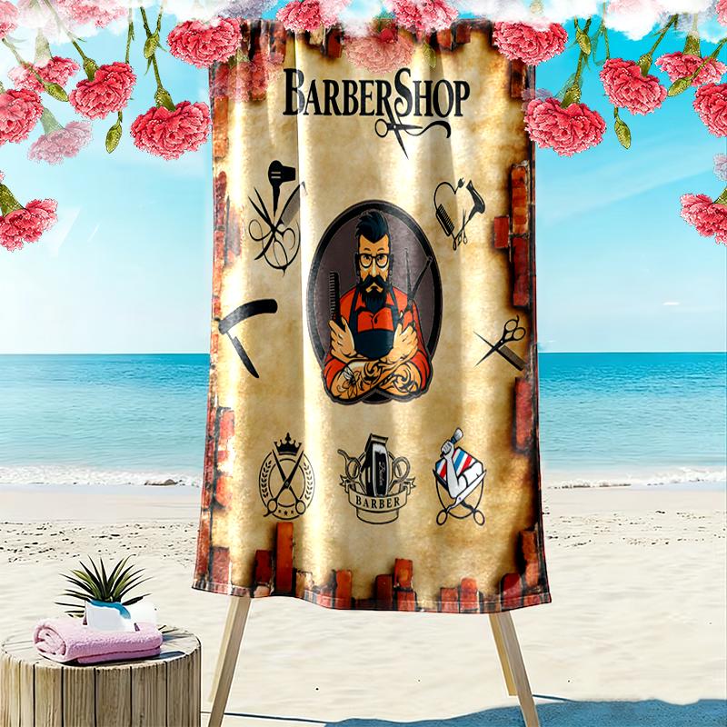 Barber shop Print Beach Towel, Large Soft Quick Dry Towel for Beach Camping Swimming