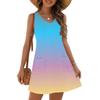Women's Fashion Casual Summer Cuffless Pocket V-neck Gradient Print Dress Beach Sundress