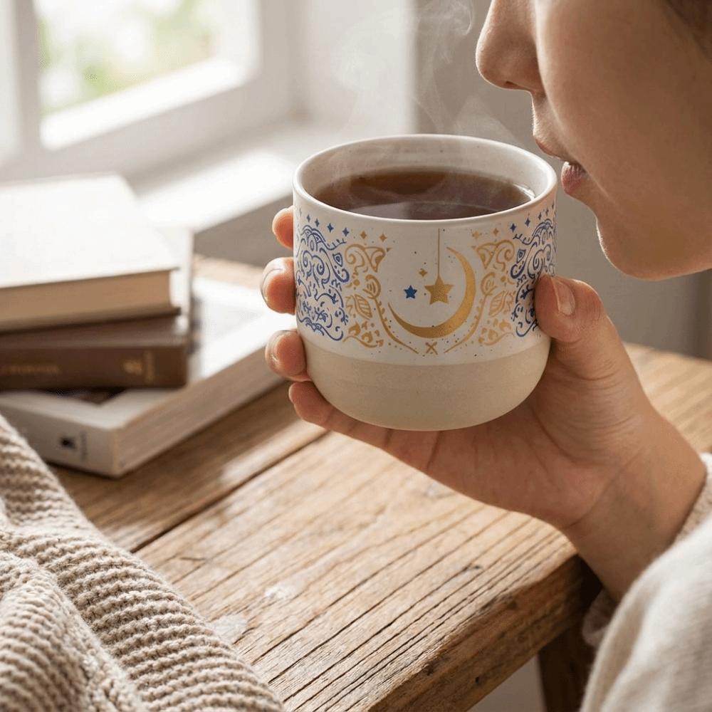 Kreatywny Ceramiczny Kubek do Kawy z Teksturą Gwiazdy i Księżyca Retro Stylem Arabskim Ceramiczny Kubek do Herbaty Ręcznie Robiony Kubek na Mleko do Użytku Domowego