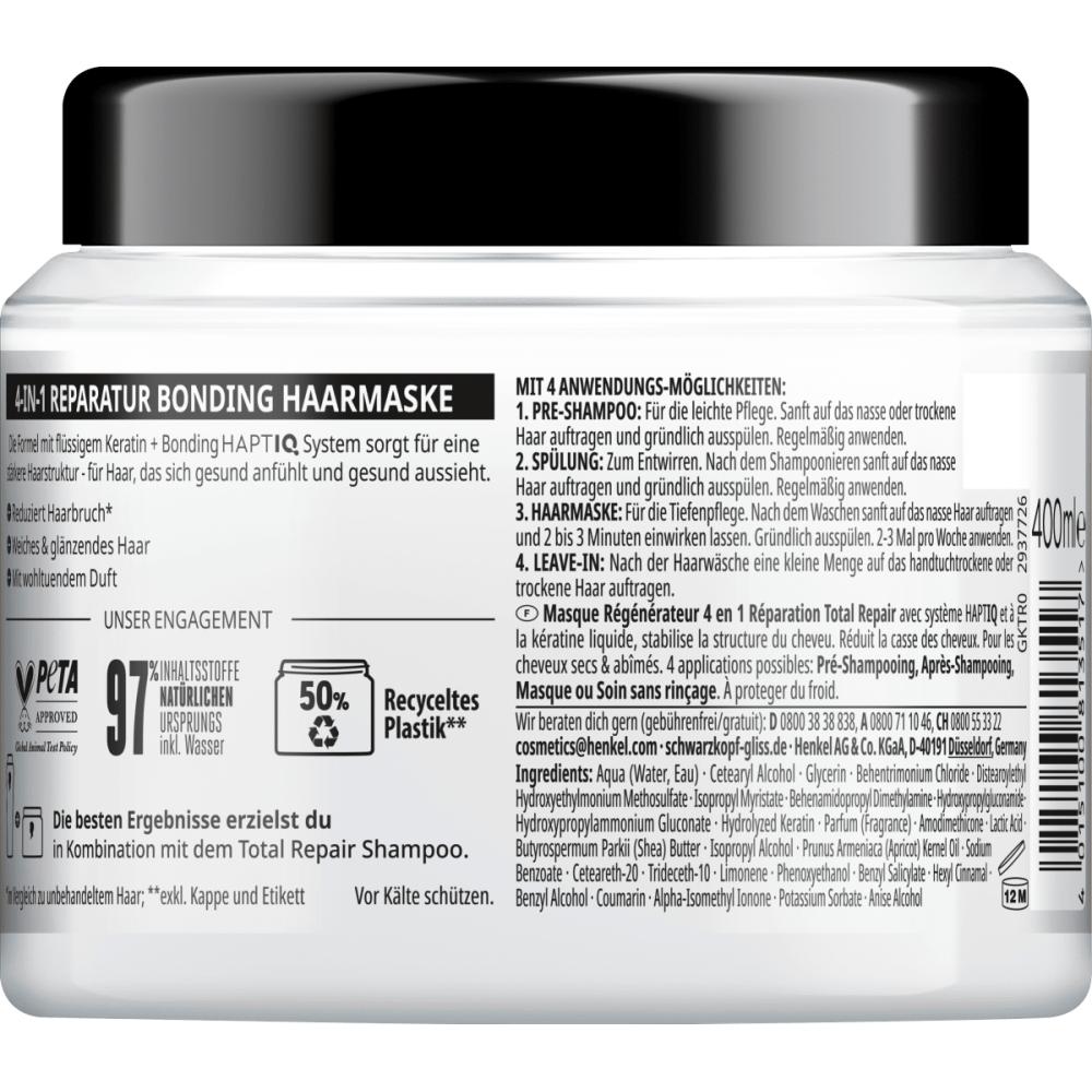 Schwarzkopf Gliss Hair Mask 4in1 Total Repair 400ml