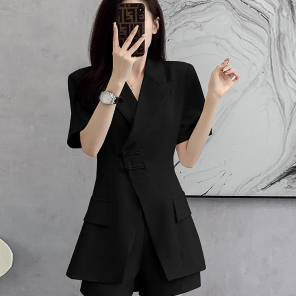 Plus Size Petite Summer Suit Set: Tummy Concealing Short Sleeve Shorts Two-Piece for Women