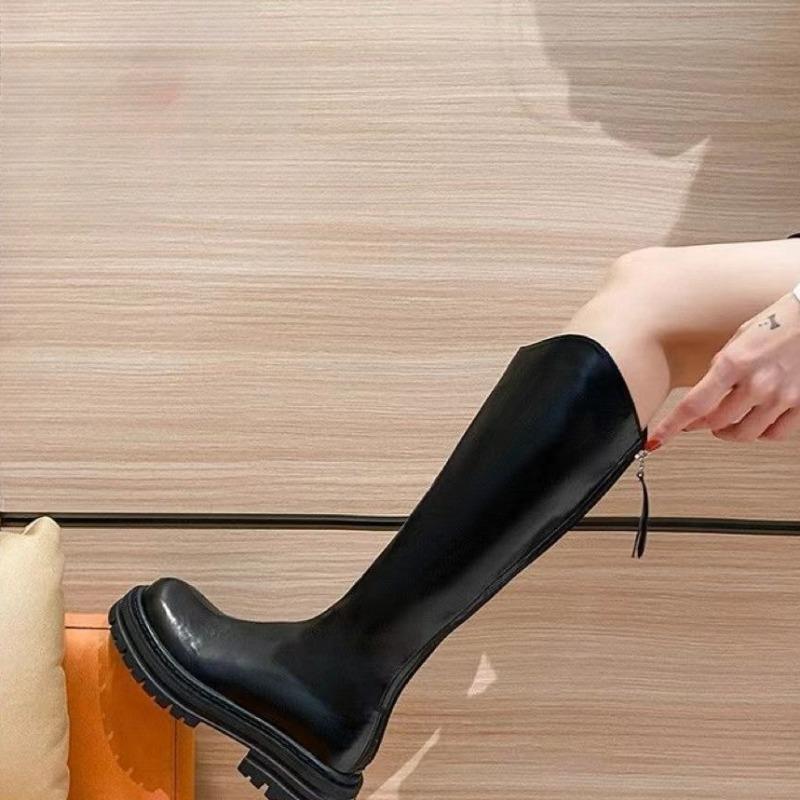 Fashion Women's Boots Knee High Boot High Quality Fashion Round Toe Rear Zipper Thick-soled V-mouth Women Boots Knight Boots Botas Mujer