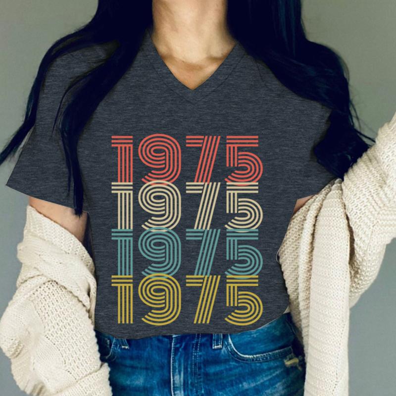 Women Tshirts Born 1975 Birthday Gift Summer Womens Tops Tees Vintage 1975 Classic Graphic Retro Tshirt Womens Clothing Sales