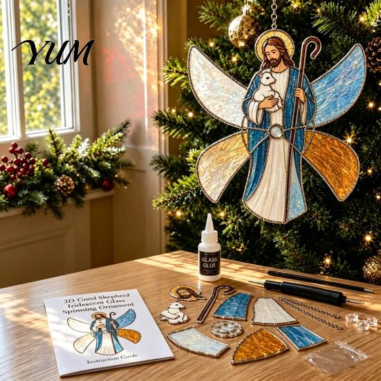 DIY Hanging Ornament Supplies Christian Suncatcher Kit, Stained Glass Style Religious Sun Catcher, Relaxing Handcraft Gifts Iridescent for Window