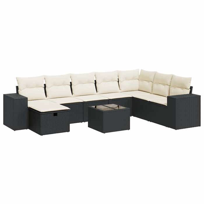VidaXL Salon de jardin 9 pcs avec coussins noir résine tressée 3325742