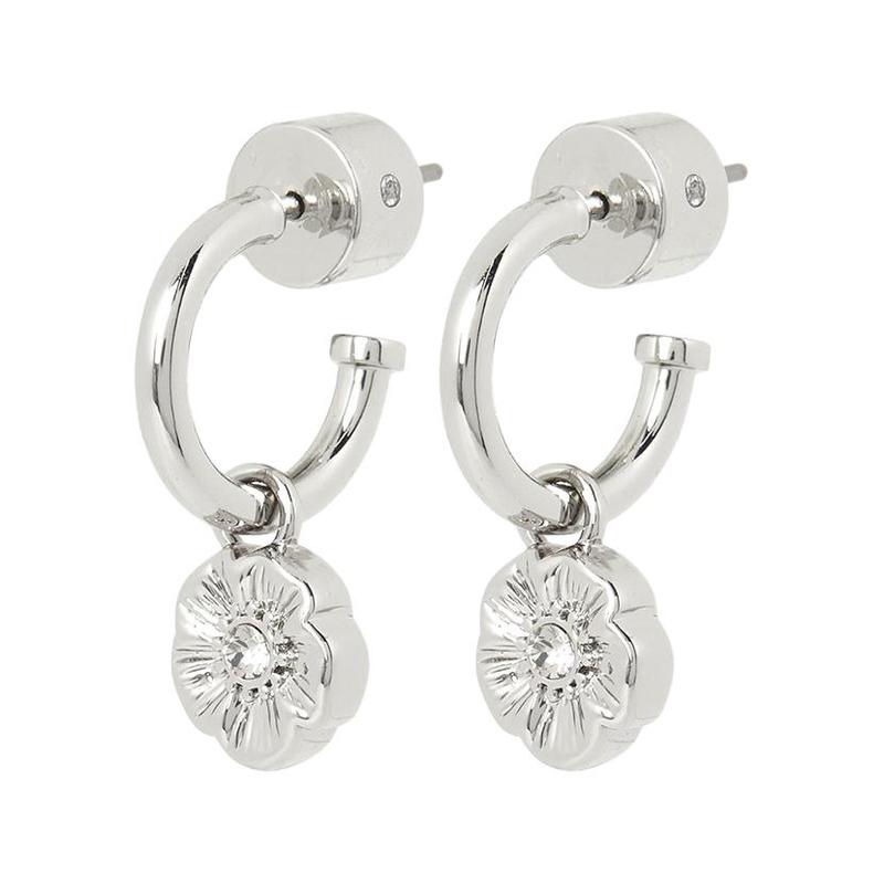COACH Tea Rose Design Brass Earrings Women s Silver