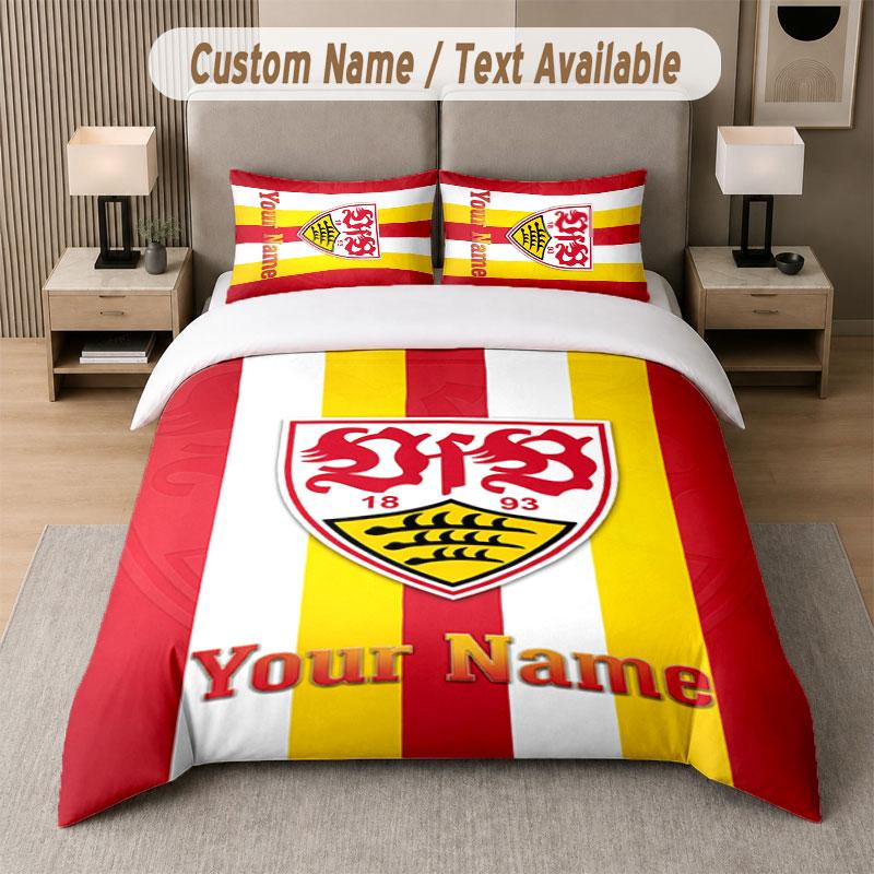 Custom Bedding Set VfB Stuttgart FC Pattern, Print Name Text 1 Duvet Cover plus 2 Pillowcases Home Textile