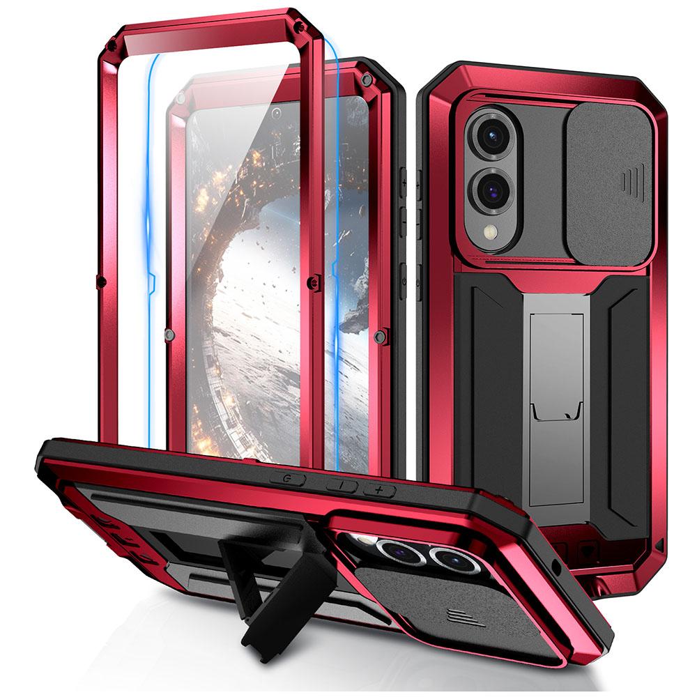 R-JUST For Samsung Galaxy S25 Edge Case PC+Silicone+Metal Back Cover with Tempered Glass Film