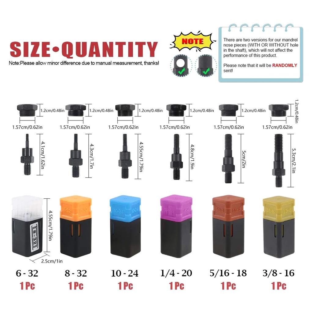 Hand Rivet Nut Tool Kit Hand Blind Riveter with 6Pcs Rivet Nuts Rivet Nut Gun Riveting Tools and Nose Pieces