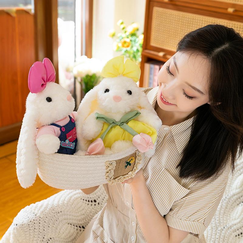 New dress bunny plush toy cartoon overalls long-eared rabbit doll soothing doll
