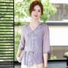 YUZHAOLIN Elegant V-Neck Long Sleeve Summer T-Shirt for Mid-Aged Women