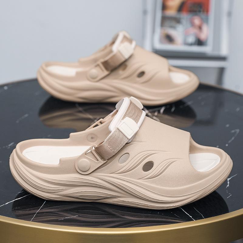 

Summer new fashion outer wear one-word drag thick-soled non-slip wear-resistant heightening slippers outdoor casual beach shoes 44-45 хаки