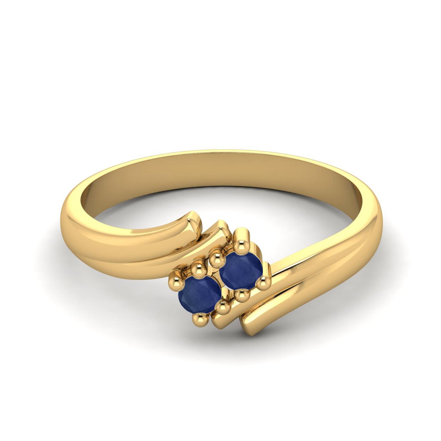 2mm Round Blue Sapphire Bypass Shank 925 Sterling Silver Gold Vermeil Two Stone Women Wedding Ring
