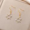 Jeshayuan Star of David Pendant Earrings with Zircon Bling David Star Drop Earrings Luxury Anniversary Wedding Jewelry Gift