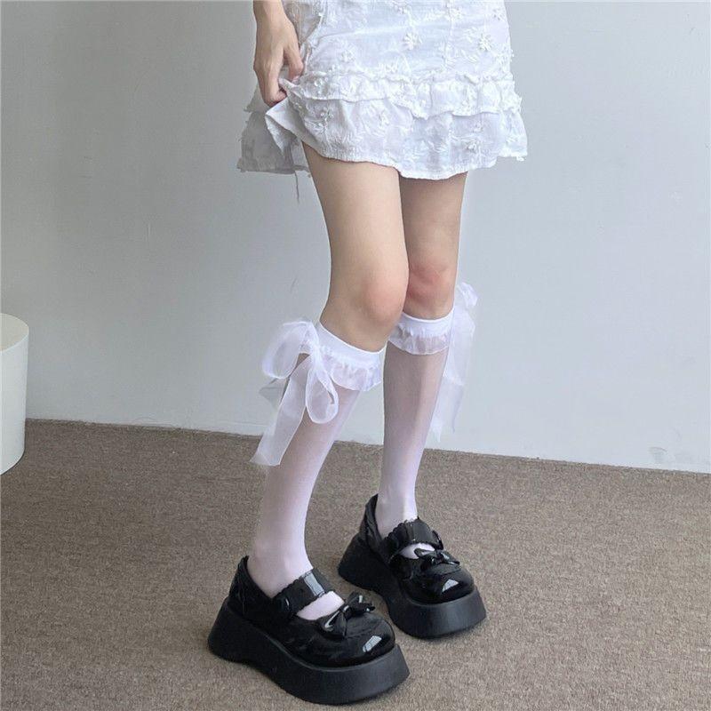 Damen Strümpfe JK Japanischer Stil Kawaii Niedlich Schwarz Lange Socken Strümpfe Süße Mädchen Spitze Schleife Rüschen Knie Socken Strümpfe