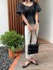 Koreanisches Sommer Puffärmel Quadratkragen Slim Fit Hemd für Damen