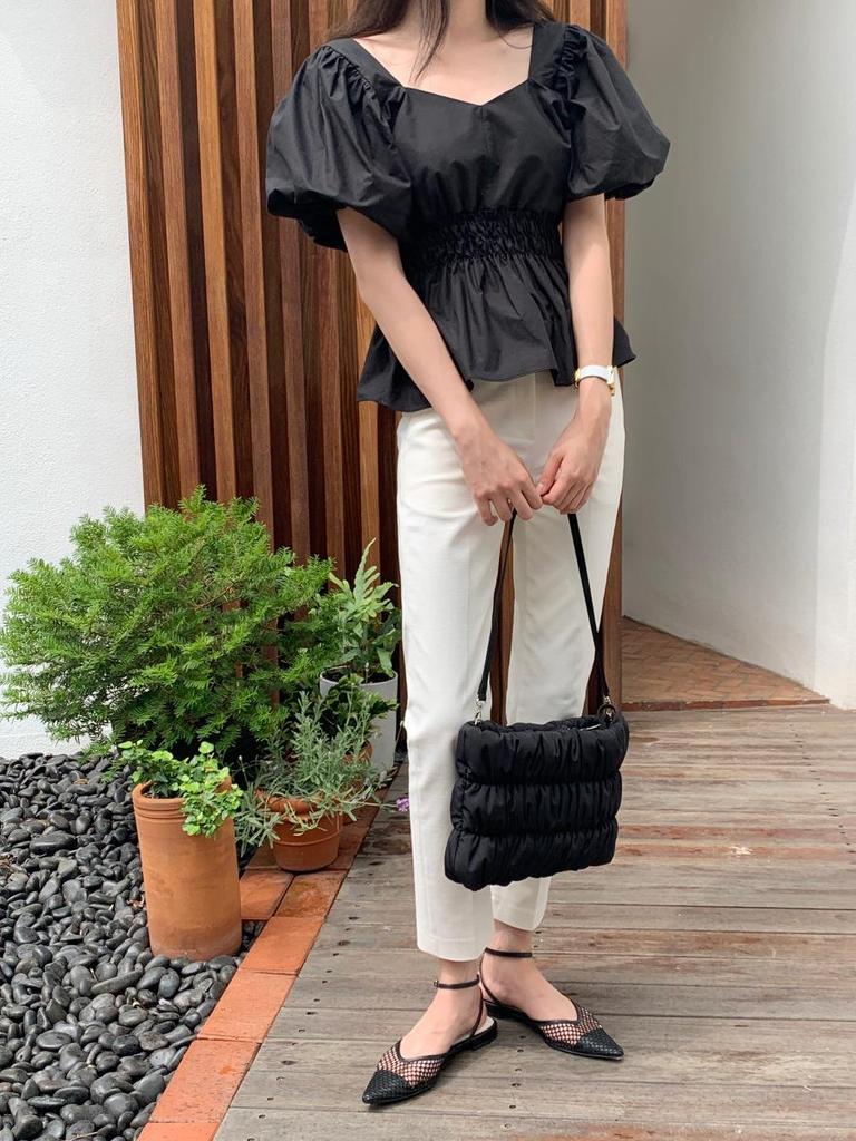 Koreanisches Sommer Puffärmel Quadratkragen Slim Fit Hemd für Damen