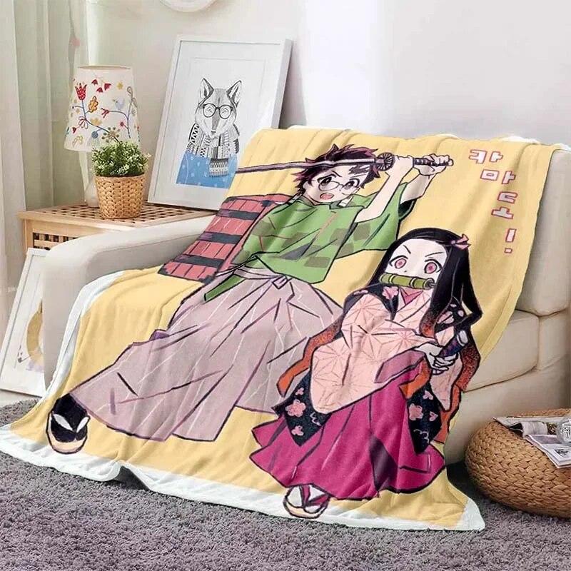 Kamado Nezuko Flannel Demon Slayer Blanket Washable Sofa Cover Hiking Picnic Fashionable Leisure Napping Throw Blankets