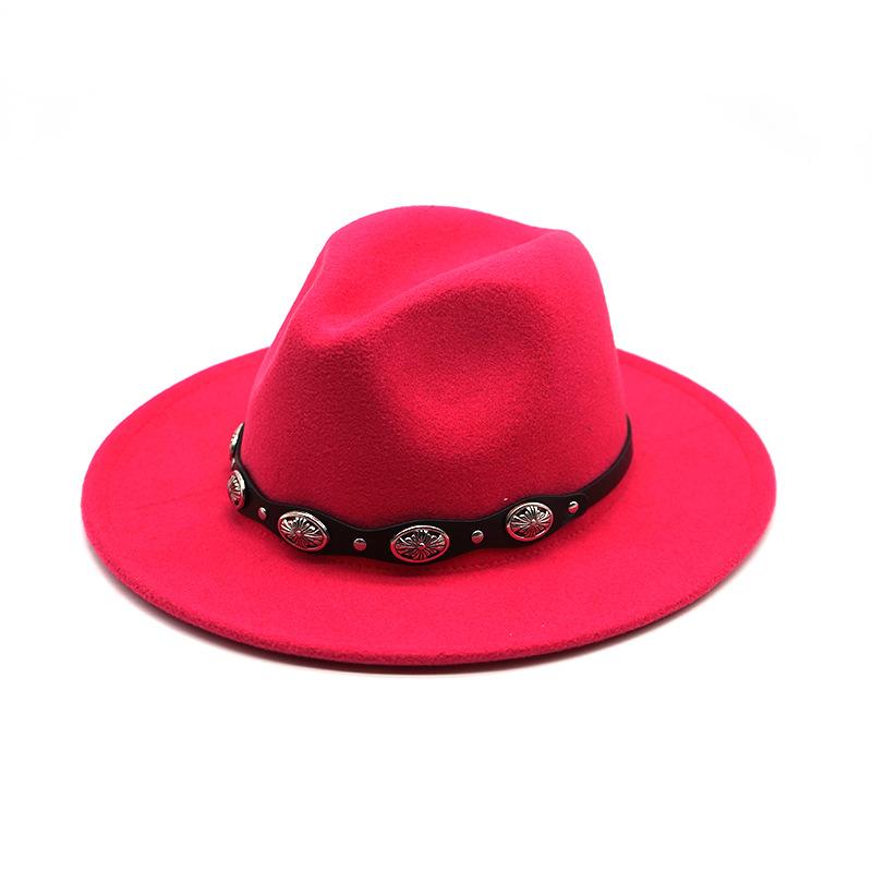 Rivet Flower Belt Soft Felt Hat Solid Color Woolen British Style Gentleman'S Top Hat Sun Protection Shade Jazz Hat