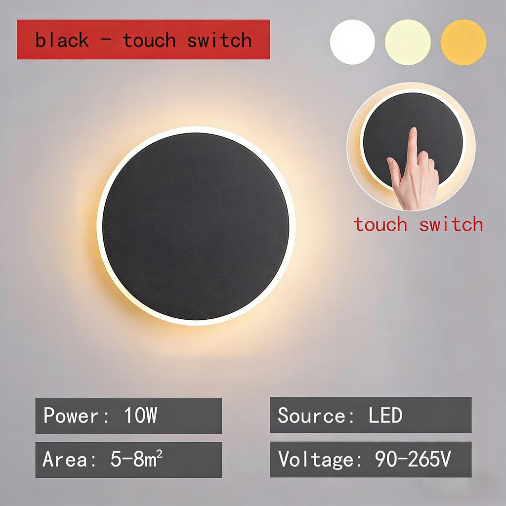 Bedroom Lamp, Bedside Lamp, Lighting, Corridor Background Wall, Living Room Lamp, , Three-color Dimmable LED Round Wall Lamp
