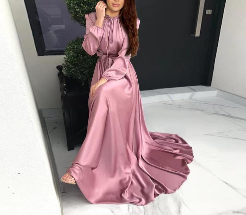 

Осінь 2026 Елегантна жіноча сукня-футляр з латками, довгим рукавом та круглим вирізом Extra Large рожевий