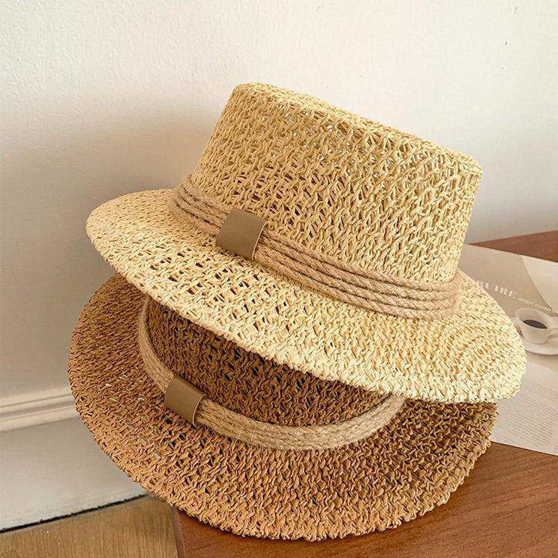Summer Money Woven Straw Hat for Women Retro French Wide Brim Sun Hat UV Protection Beach Vacation Outdoor Sunshade for Ladies