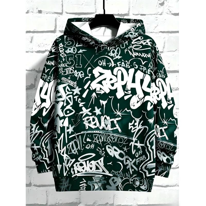 Felpa con cappuccio da uomo autunnale europea e americana con stampa graffiti di lettere gotiche, morbida e confortevole, top da esterno per la strada