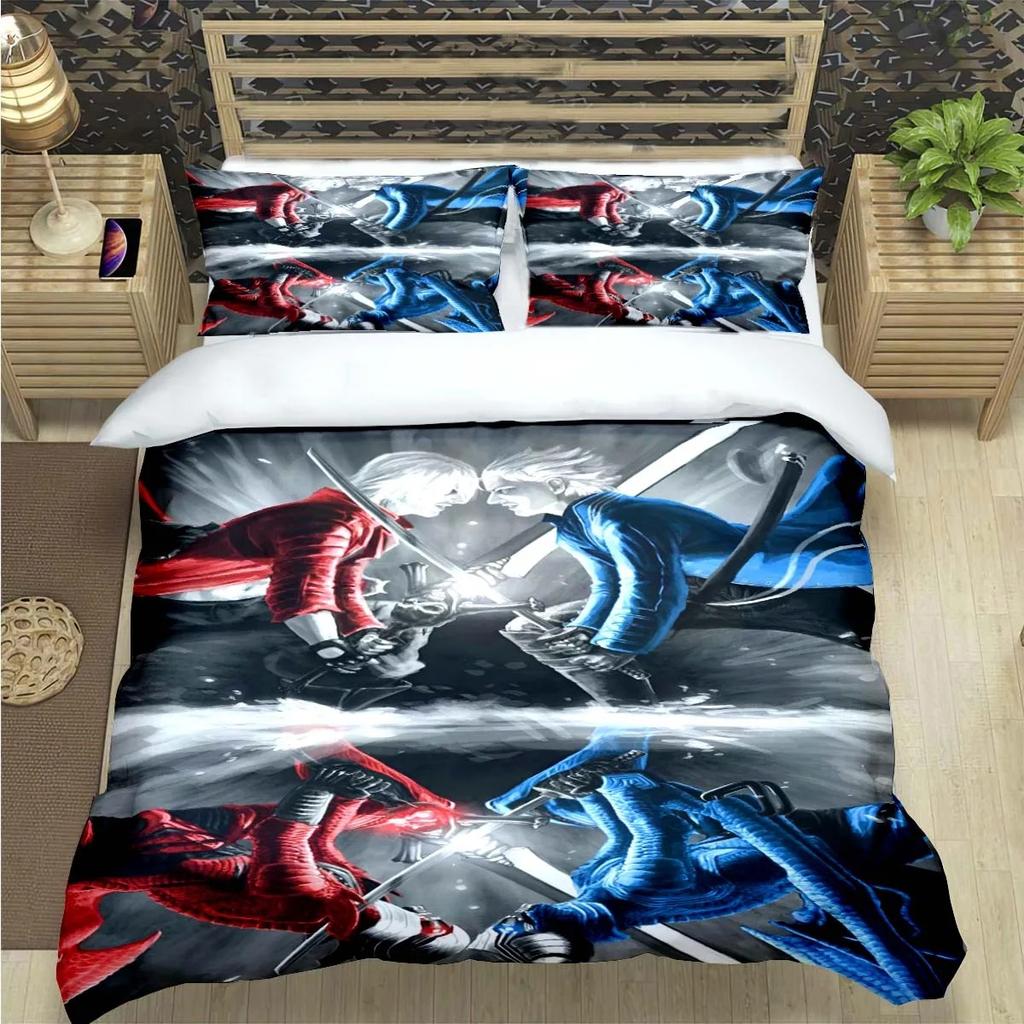 3pcs D-Devil May Cry Game Bedding Set Duvet Cover Pillowcase Kids Adult Bedroom Decoration Single/Double/Queen Large Size Gift