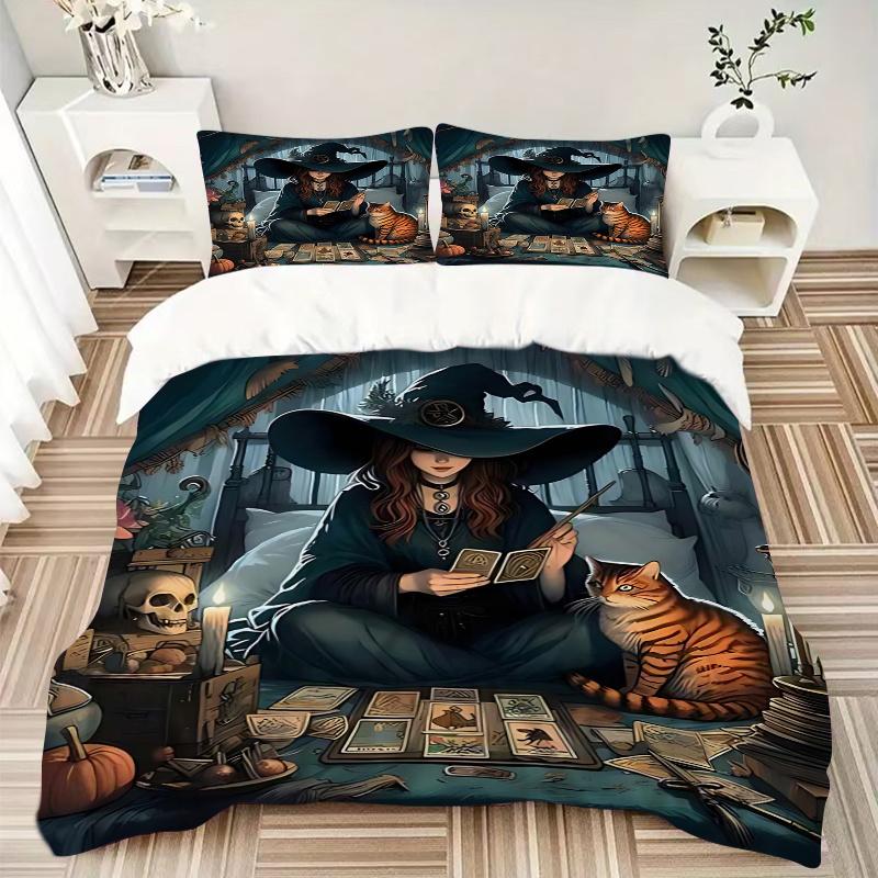 3pcs Anime Witch Tarot Card Reader Bedding Set - Includes One Quilt Cover and Two Pillowcases (No Core) - Perfect for Bedroom and Guest Room Decoratio