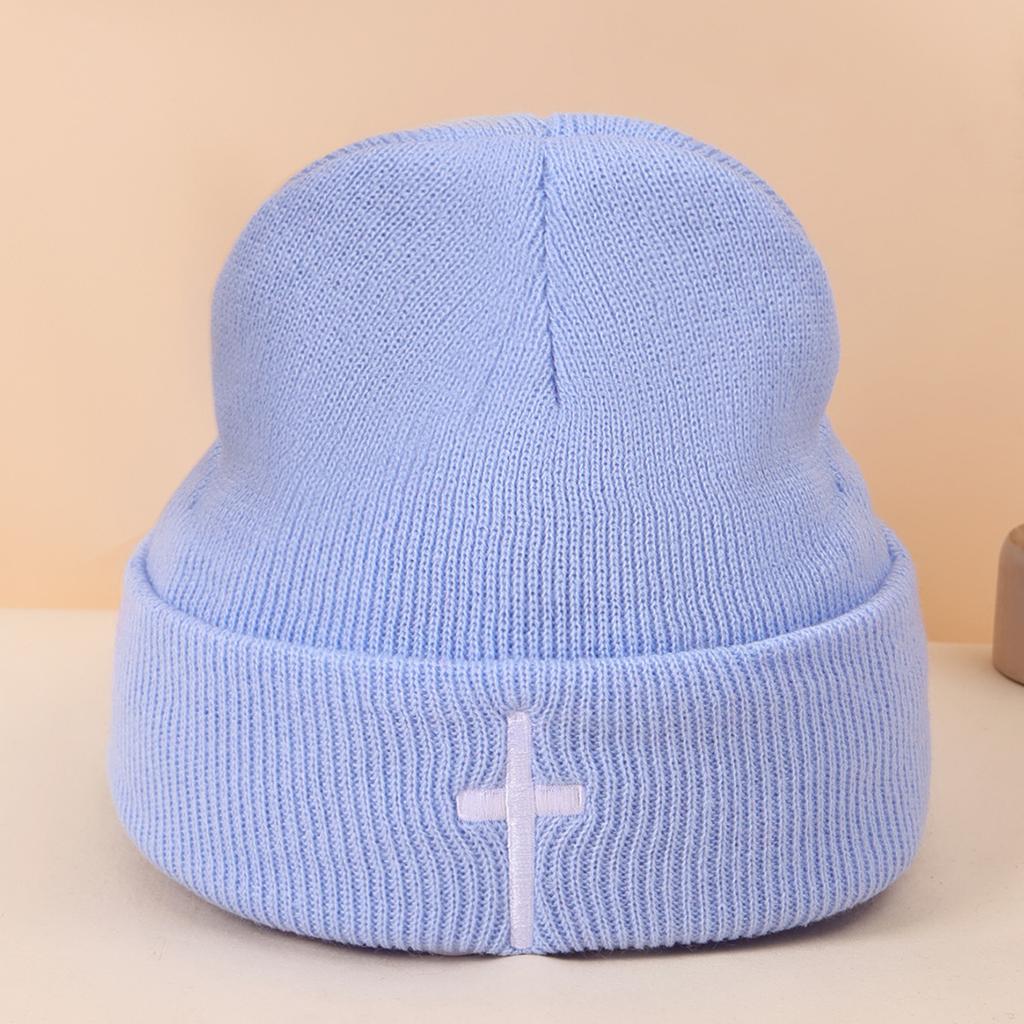 Autumn And Winter Acrylic Cross Embroidered Knitted Hat Men And Women Versatile Trend Wool Hat Hip Hop Cold
