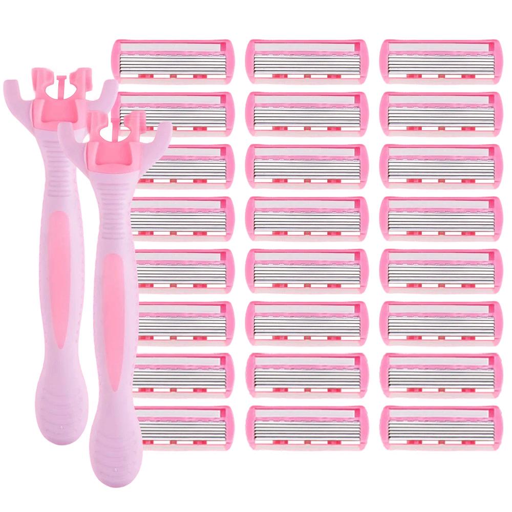 6-Layer Stainless Steel Blades Ladies Razor with Non-Slip Handle