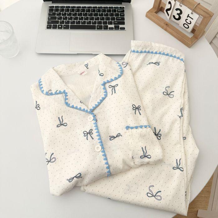Yellow Plaid Shell-Edged Cloud Cotton Pajama Set for Women - Long Sleeve, Spring/Autumn Homewear with High-End Feel.