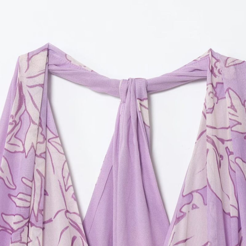 Kaslead New Women Clothes Western Style Fashion Print Silk Net Neck Collar Length Dress 5039144