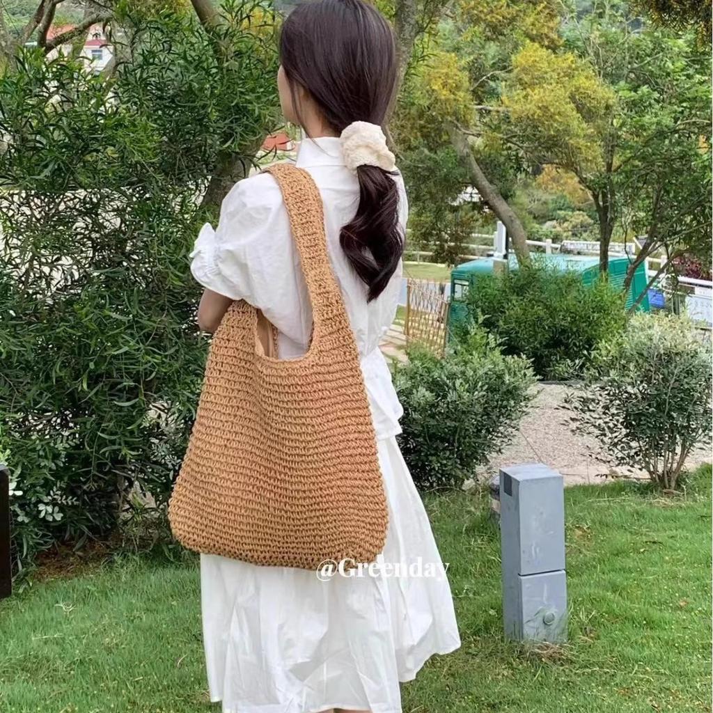 Summer Vacation Style Straw Bag Shoulder Bag Tote Bag Large Capacity Casual Portable Woven Bag