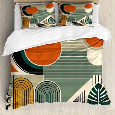 Mid Century Modern Bettbezug-Set King Abstrakt Geometrisch Balance Formen Regenbogen Sonne Kreise Boho Bettdeckenbezug Bettwäschesets