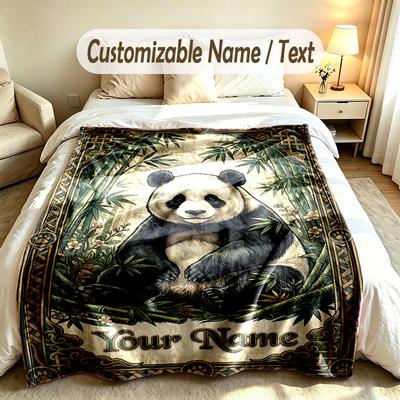 Bear Panda Theme Soft Blanket Personalized Custom Name Text Print Warm Blanket Home Sofa Bedroom Decor