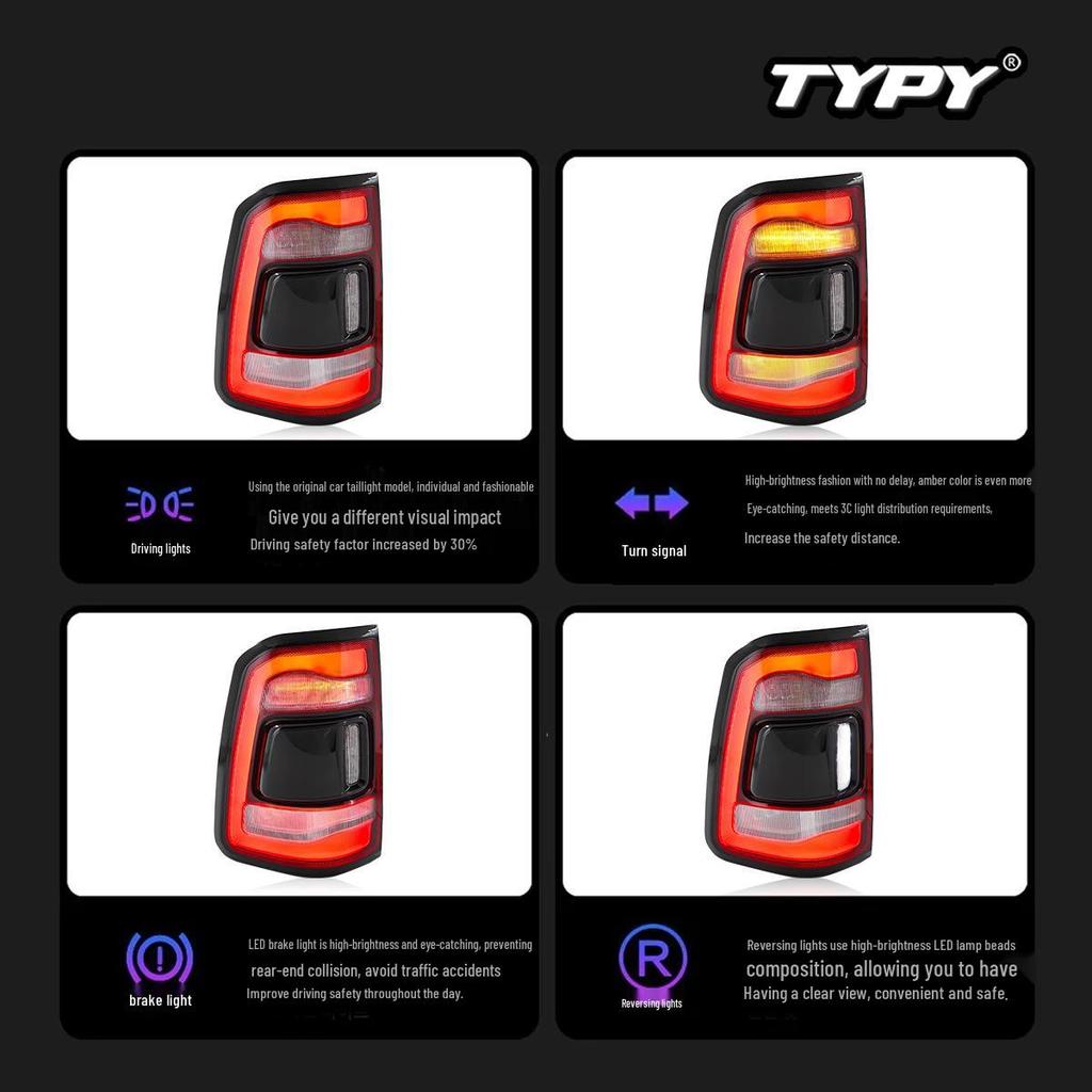 Upgraded LED Rear Tail Lights with Turn Signals & Daytime Running Lights for 09-18 Dodge Ram