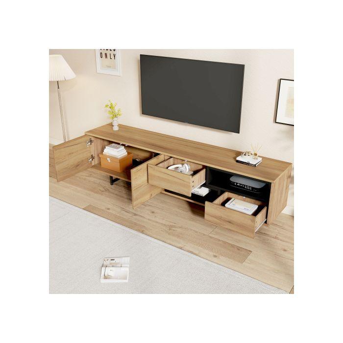Mueble de TV bajo, almacenamiento abierto con compartimento de paso, adecuado para un televisor de hasta 70", 173 x 38 x 48 cm