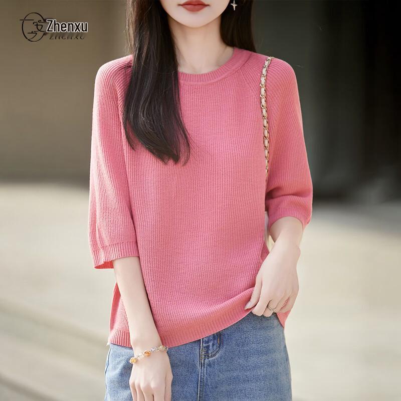 Zhenxu Silk Linen Blend Knit Short Sleeve T-shirt L