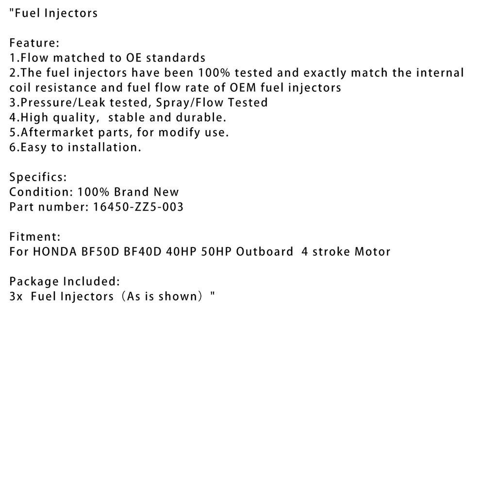 3PC 16450-ZZ5-003 Fuel Injector For HONDA BF50D BF40D 40HP 50HP Outboard