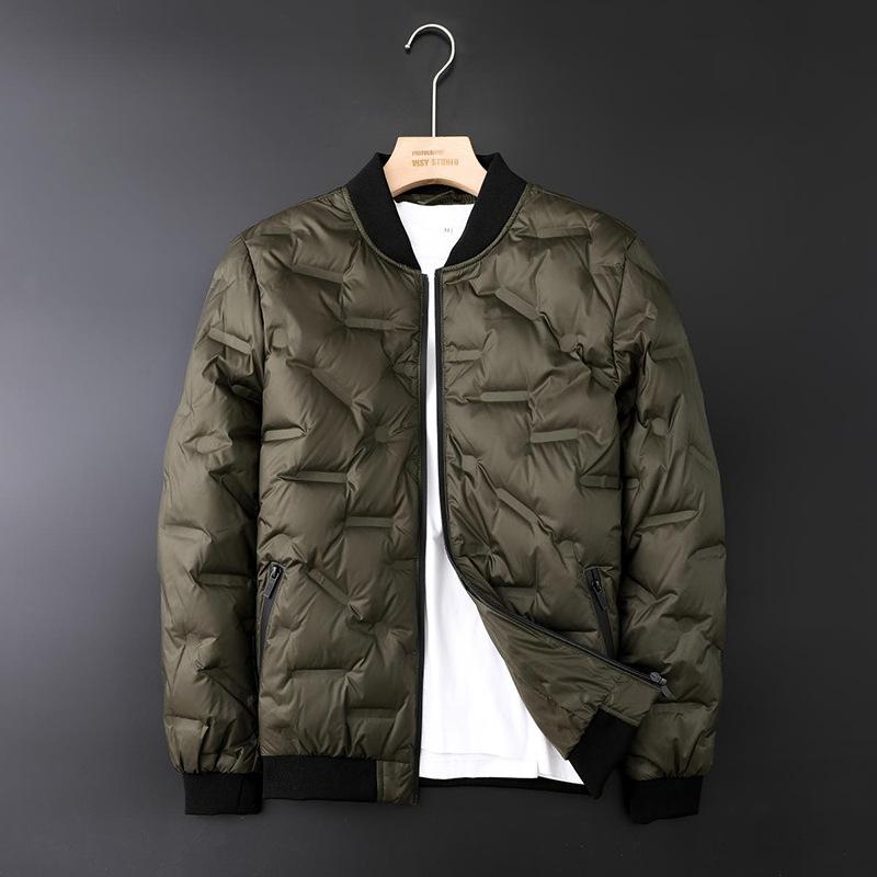 Men's Autumn and Winter White Duck Down Windproof and Warm Pressed Glue Classic Baseball Jersey Youth Simple Versatile Jacket
