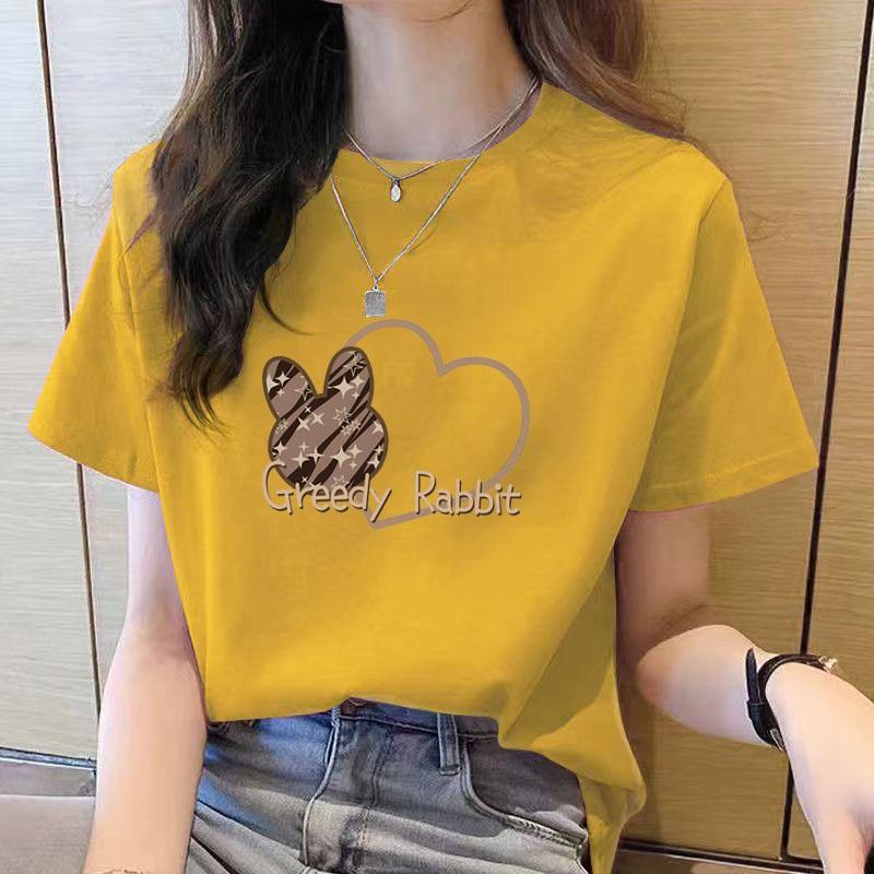 Women's T-shirt, women's round neck loose fashionable printed T-shirt, cartoon top for summer