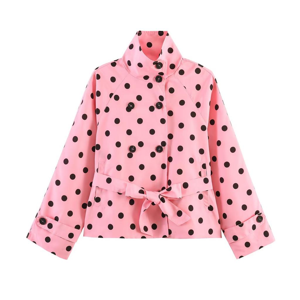   European and American Style, New Women's Fashionable Casual Versatile Two-color Polka Dot Trench Coat