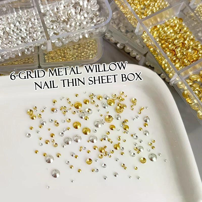 6 Grid/box Gold Silver Half Round Rivets Nail Charms 0.8-3mm Flat Back Round Metal Nail Bead Micro Ball Manicure Bead