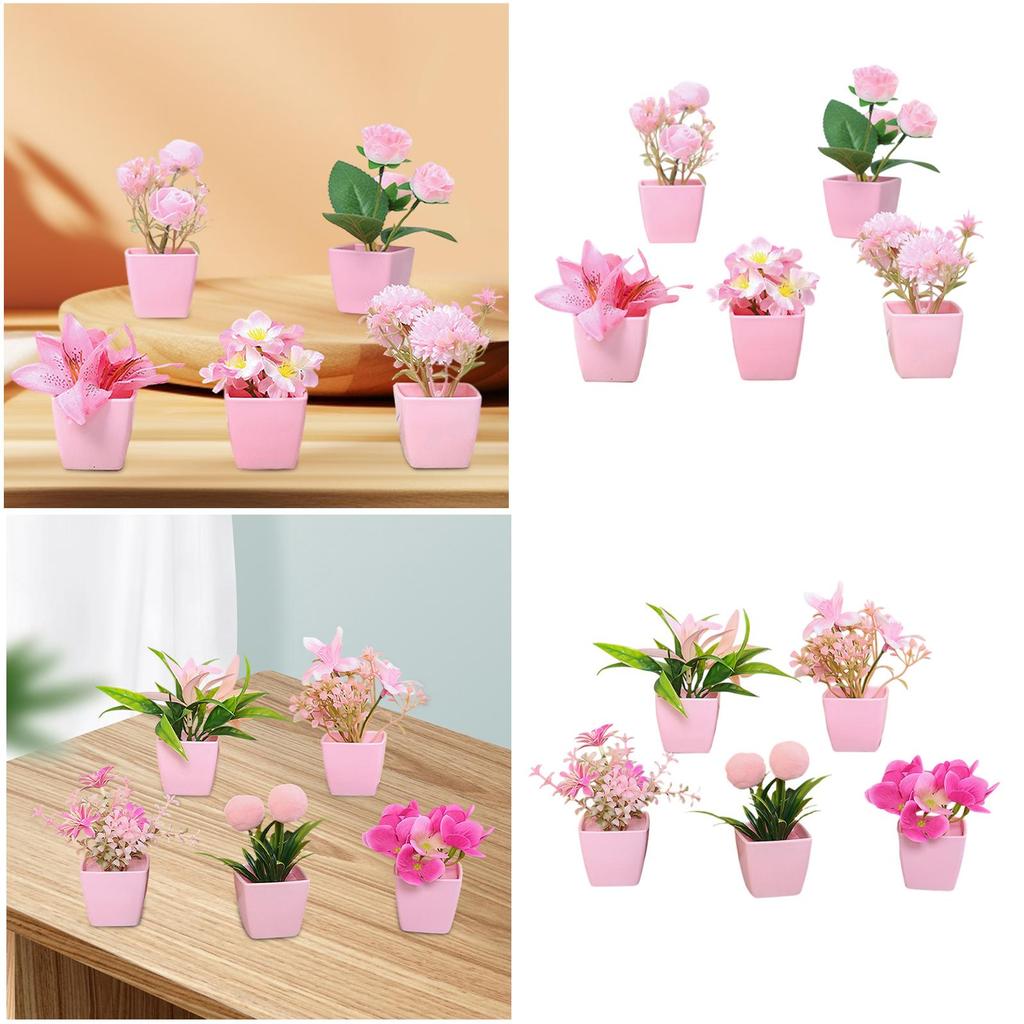 5Pcs Pink Simulated Flowers Flower Bouquet Vases Tabletop Decor Creative Fake